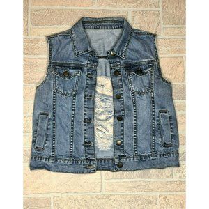 Denim 4 Us Very Distressed Light Blue Jean Vest Women's Size Small